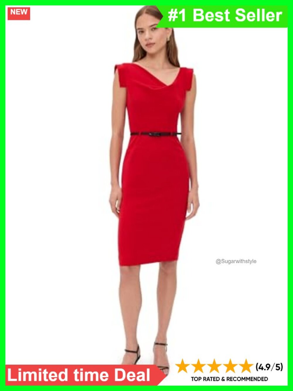 Black Halo Jackie O Sheath Dress Knee Length Leather Belt Work